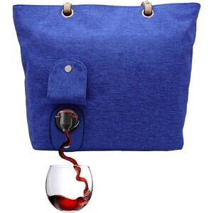 NWT Portovino City Tote Bag Blue Canvas Wine Purse With Hidden Insulated Compart